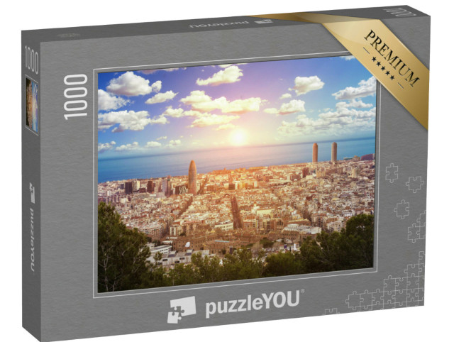 Puzzle 1000 Teile „Panoramablick auf das Meer und die Stadt Barcelona, Spanien“
