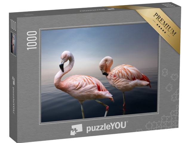Puzzle 1000 Teile „Nahaufnahme von zwei amerikanischen Flamingos“