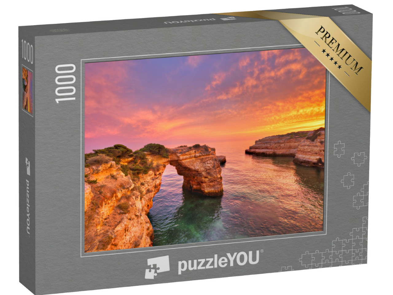 Puzzle 1000 Teile „Praia de Albandeira - schöne Küste der Algarve bei Sonnenuntergang, Portugal“