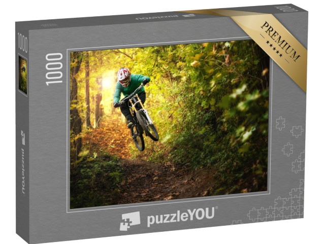 Puzzle 1000 Teile „Mountainbiker im Herbstwald“