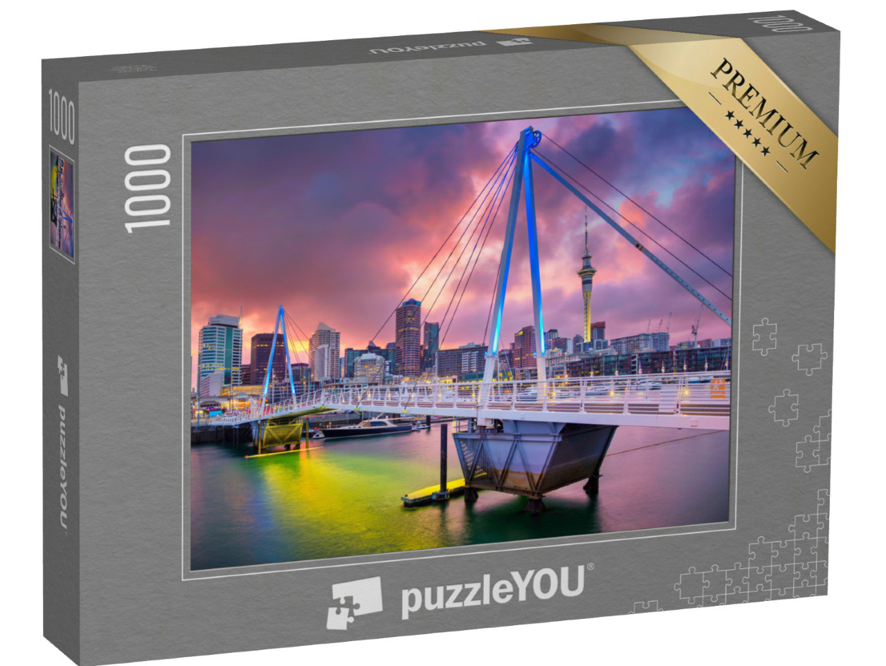 Puzzle 1000 Teile „Skyline von Auckland im Sonnenaufgang, Neuseeland“