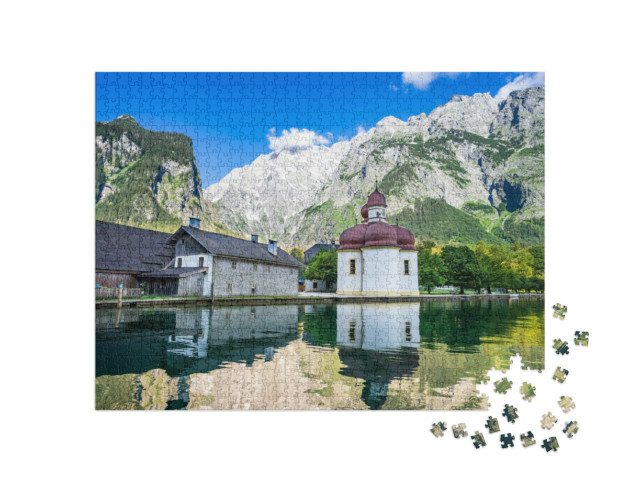 Puzzle 1000 Teile „St. Bartholomae bei Sonnenaufgang vom Meer aus fotografiert“