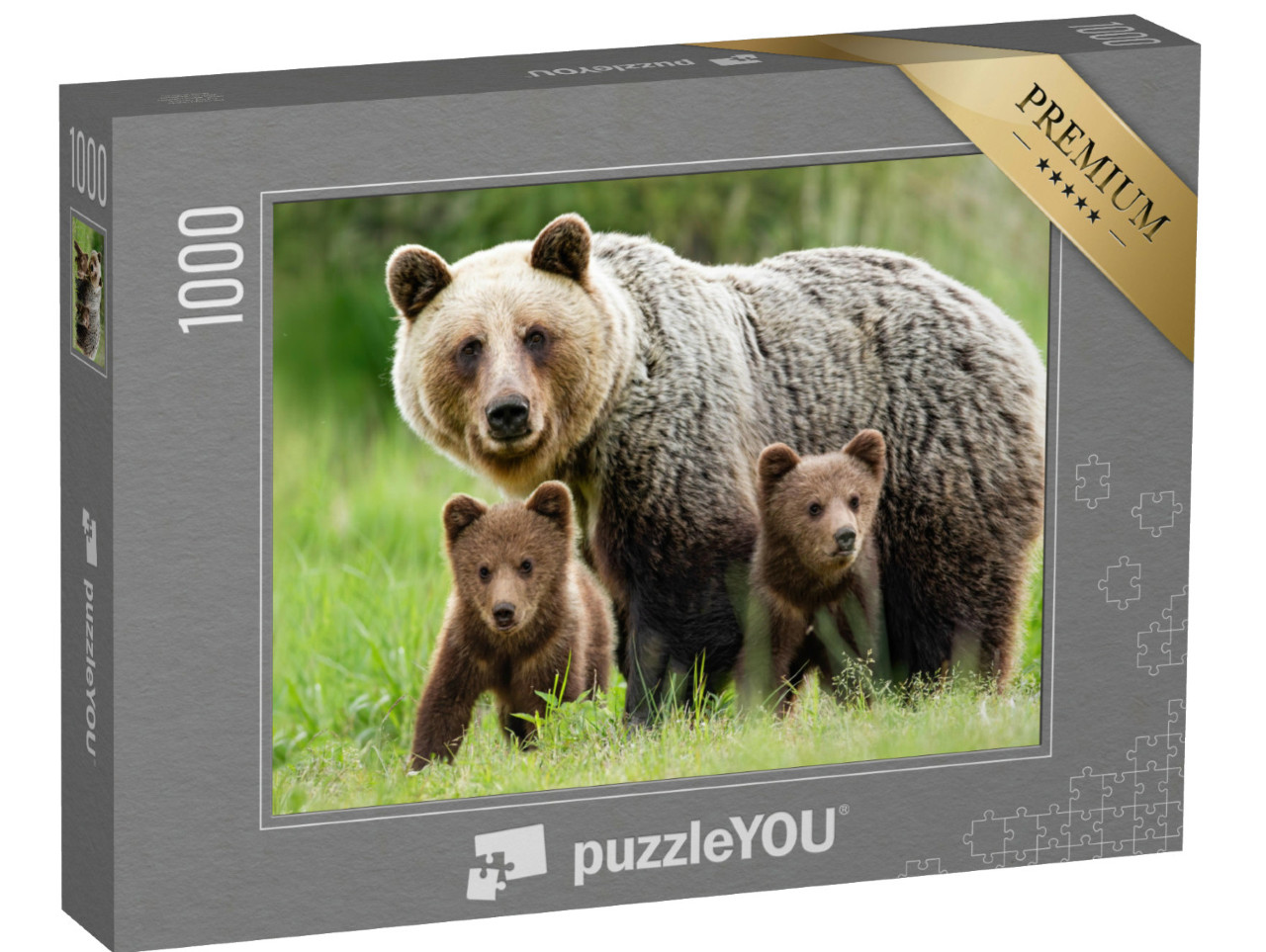 Puzzle 1000 Teile „Ein Braunbärenweibchen mit zwei Jungtieren“