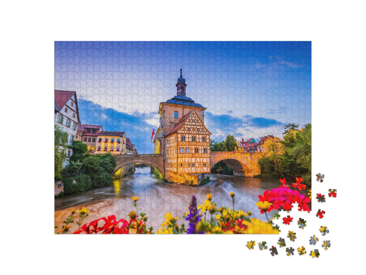 Puzzle 1000 Teile „Bamberg, Deutschland: Altes Rathaus über der Regnitz“