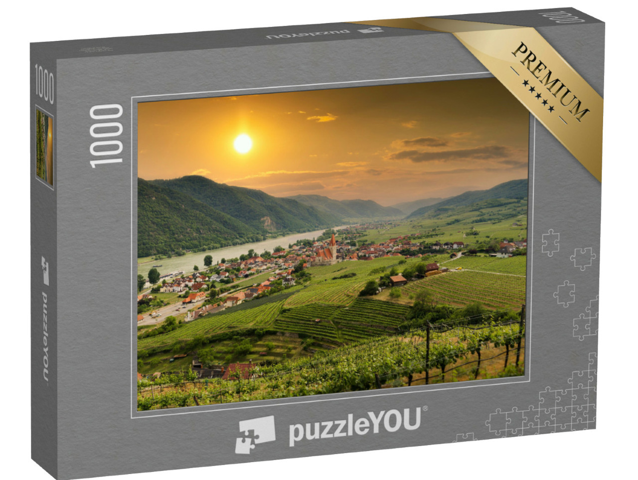 Puzzle 1000 Teile „Blick auf das Wachautal mit Donau und der Stadt Weißenkirchen“