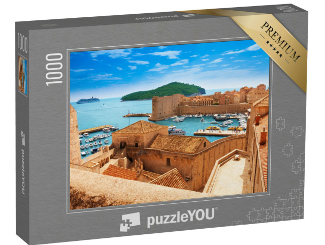Puzzle 1000 Teile „Hafen von Dubrovnik von den alten Stadtmauern“