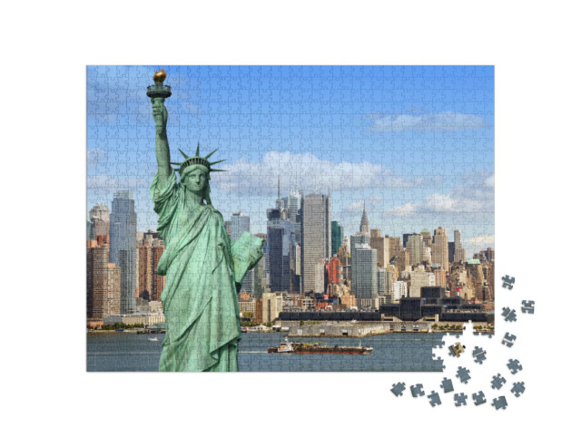 Puzzle 1000 Teile „Die Freiheitsstatue mit Hudson River, New York City“