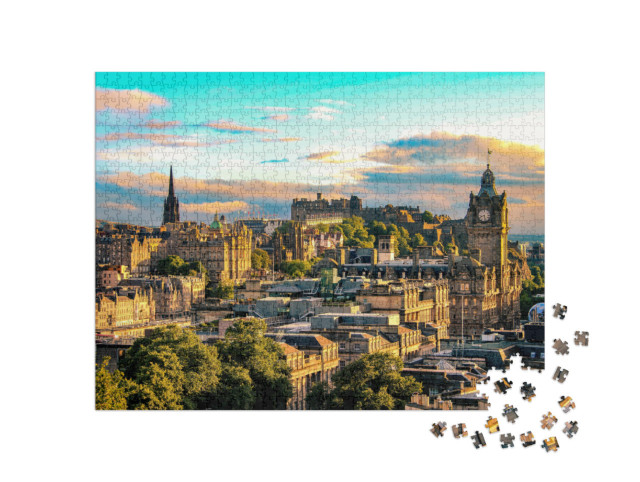 Puzzle 1000 Teile „Skyline von Edinburgh vom Calton Hill aus gesehen, Schottland“