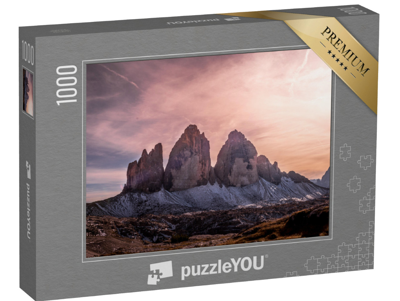 Puzzle 1000 Teile „Drei Zinnen im Nationalpark Sextner: Sonnenuntergang in den Dolomiten“