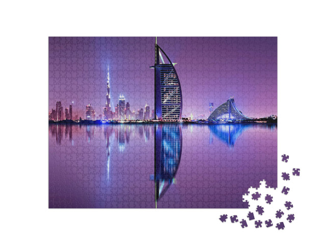 Puzzle 1000 Teile „Skyline von Dubai bei Nacht“