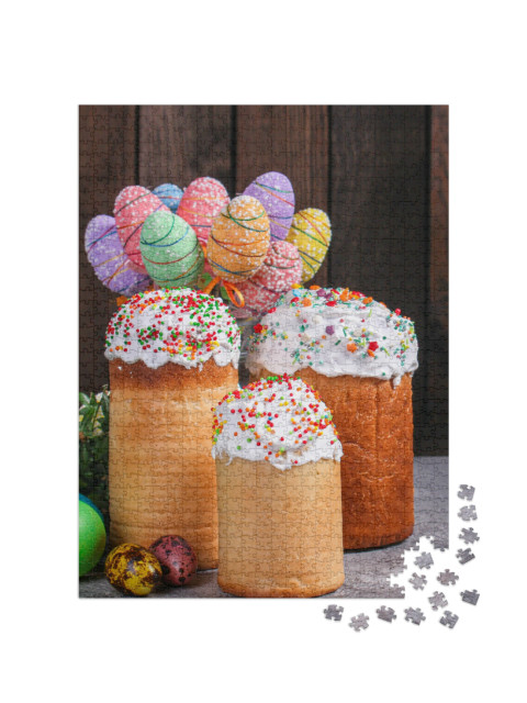 Puzzle 1000 Teile „Bunte Osterkuchen und Ostereierstrauß “