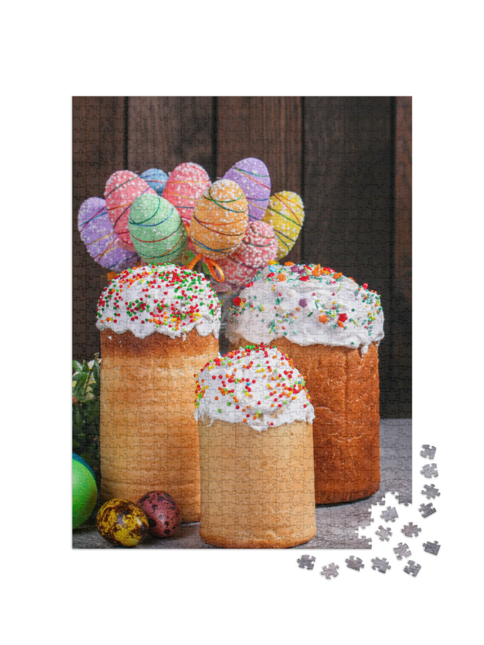 Puzzle 1000 Teile „Bunte Osterkuchen und Ostereierstrauß “