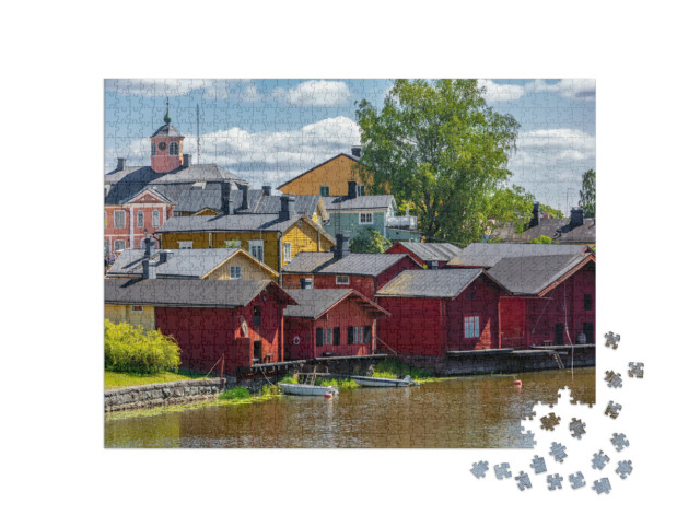 Puzzle 1000 Teile „Holzhäuser in der Altstadt von Porvoo, Finnland“