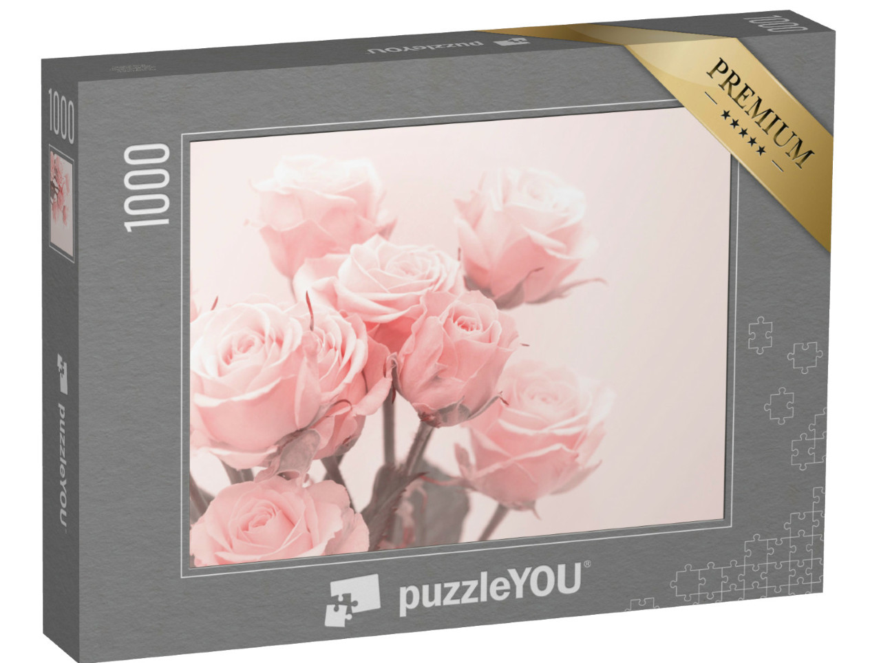 Puzzle 1000 Teile „Zartrosa Rosen in weichem Licht“