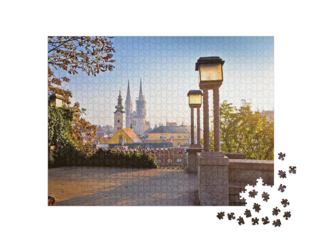 Puzzle 1000 Teile „Türme von Zagreb bei Sonnenaufgang, Kroatien“