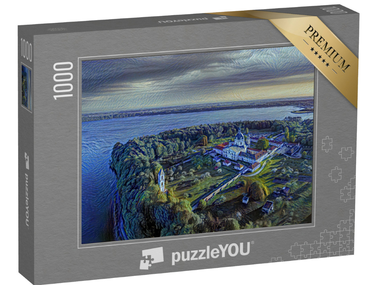 Puzzle 1000 Teile „im Kunst-Stil von van Gogh, Sternennacht - Kloster Pazaislis in Kaunas, Litauen“