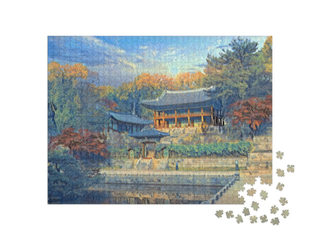 Puzzle 1000 Teile „im Stil von Paul-Cezanne - Herbst im Changdeokgung Palast in Seoul Südkorea“