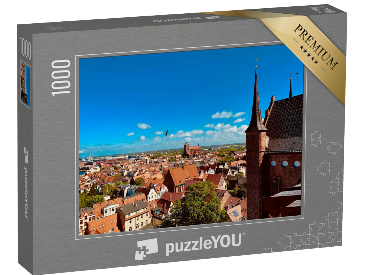 Puzzle 1000 Teile „Blick über Wismar von der Spitze der Georgienkirche“