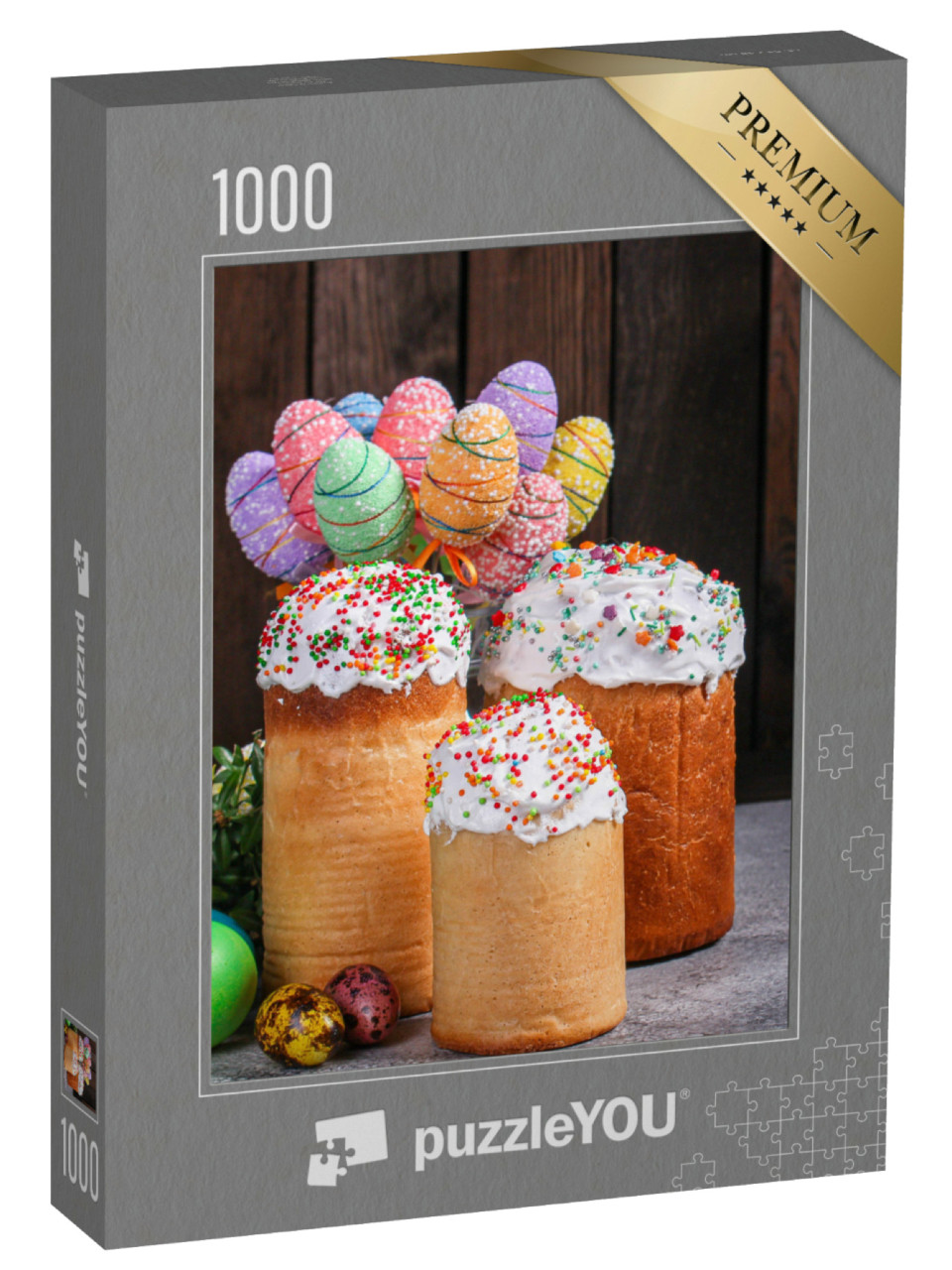 Puzzle 1000 Teile „Bunte Osterkuchen und Ostereierstrauß “