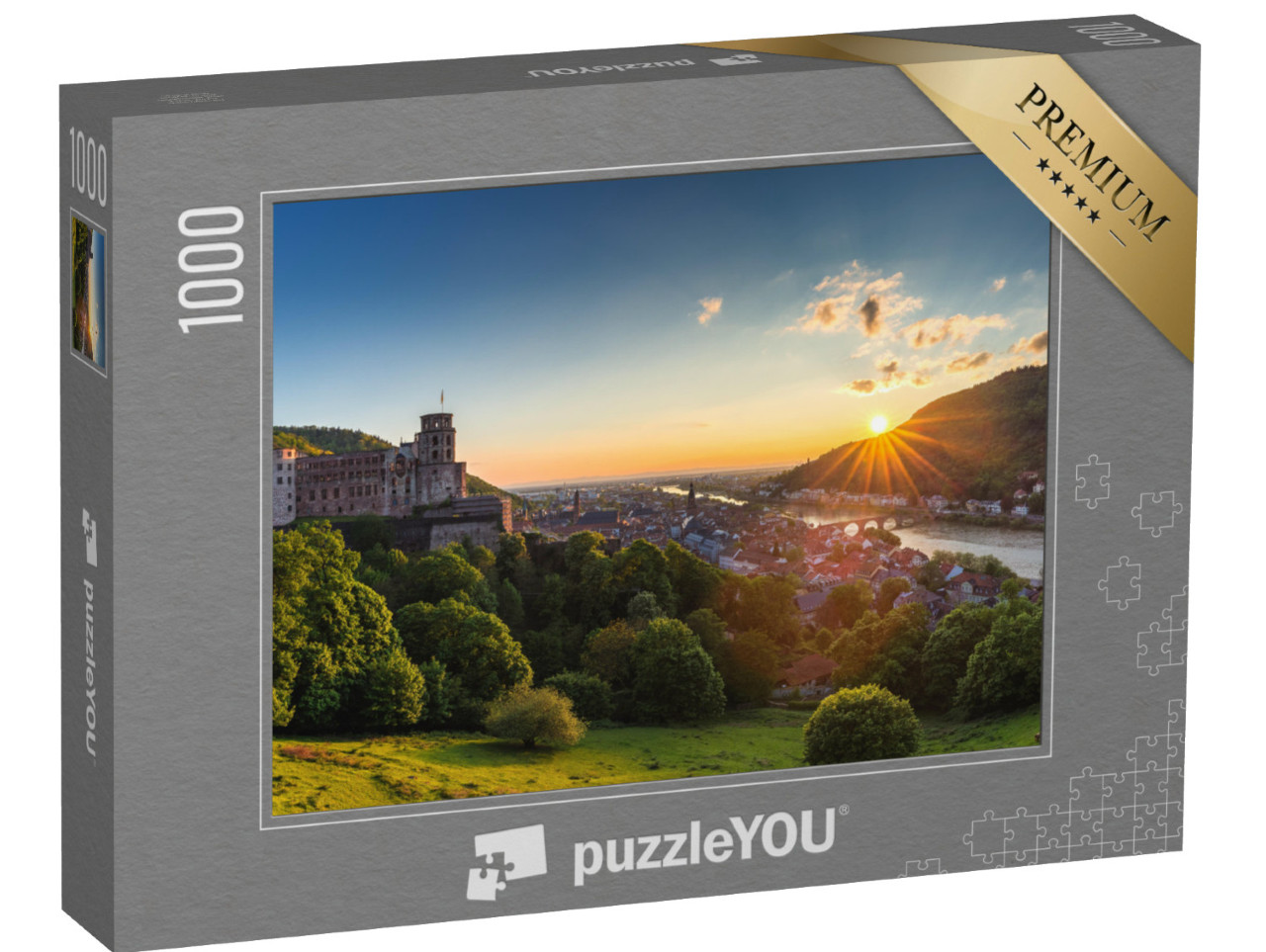 Puzzle 1000 Teile „Stadt Heidelberg mit berühmter alter Brücke und Heidelberger Schloss“