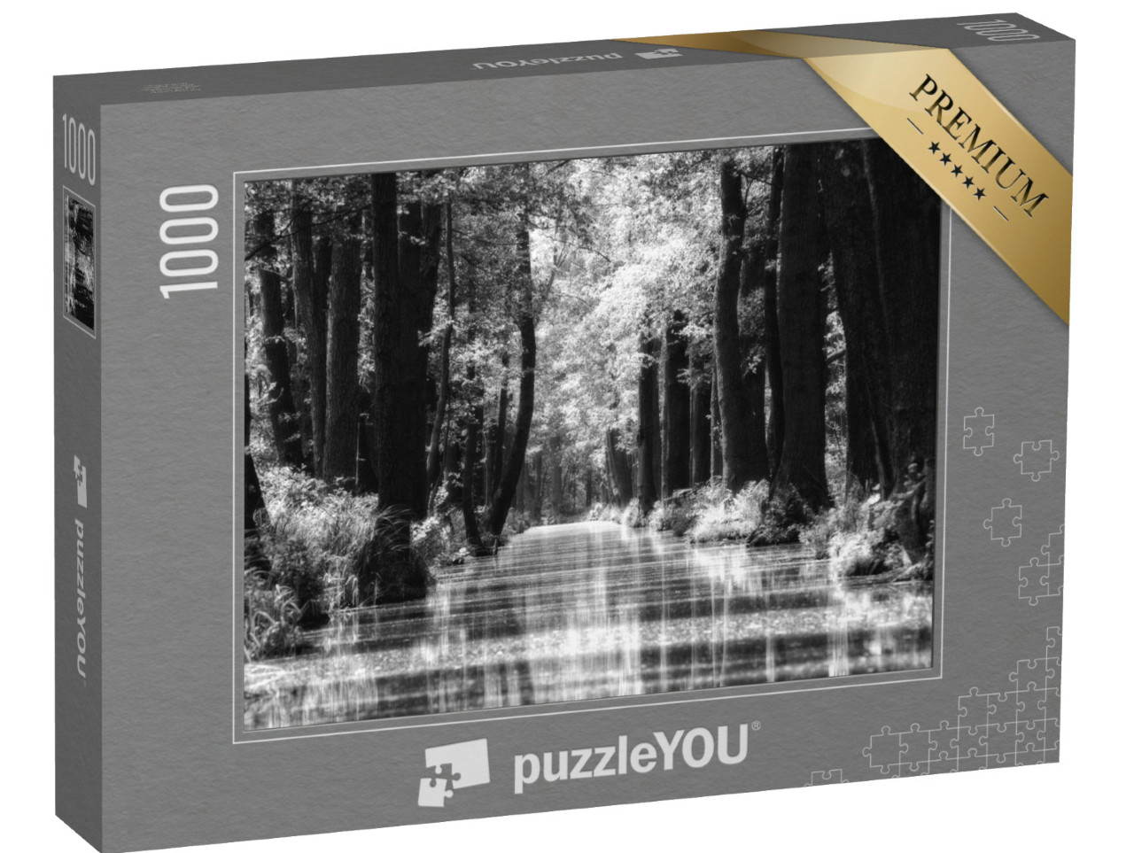 Puzzle 1000 Teile „Neue Spree Burg-Kauper-Leipe, Spreewald, Deutschland, schwarz-weiß“