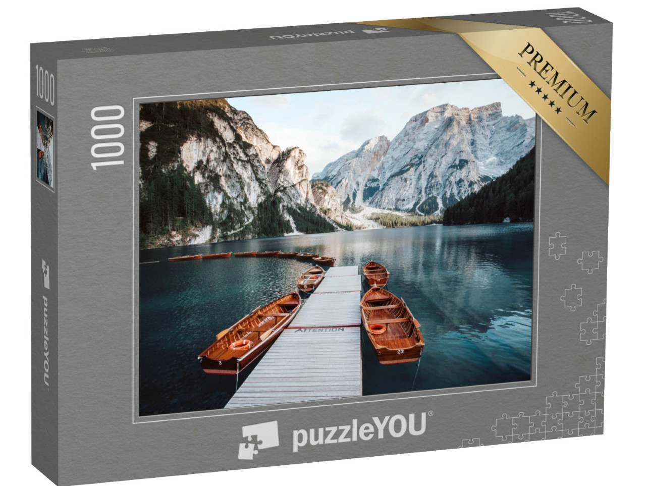 Puzzle 1000 Teile „Pragser Wildsee bei Sonnenuntergang, Dolomiten, Südtirol, Italien“