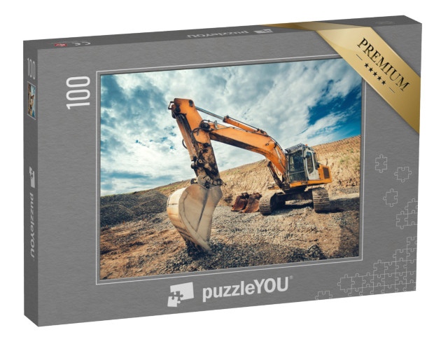 Puzzle 100 Teile „Nahaufnahme eines Industriebaggers auf einer Baustelle“