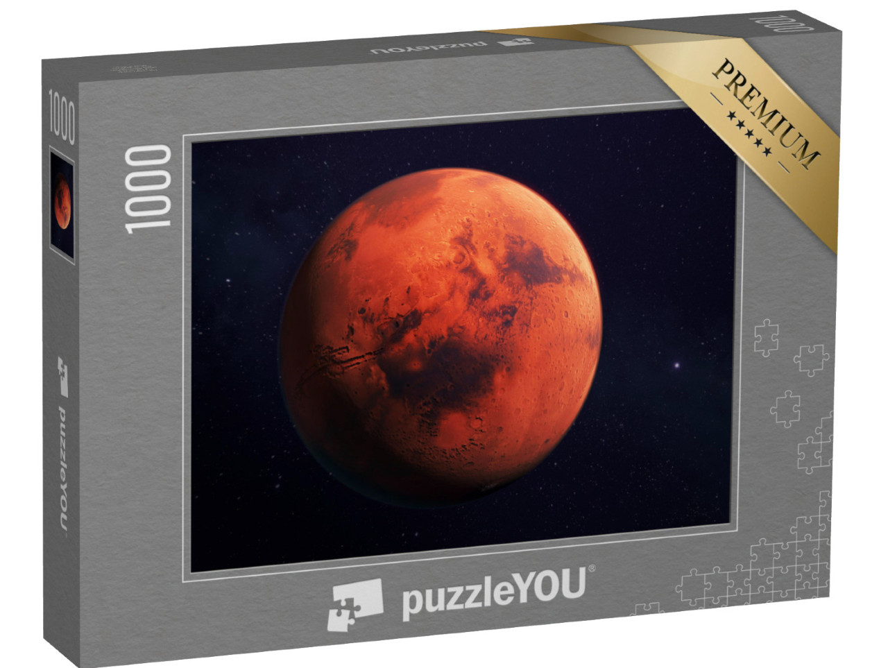 Puzzle 1000 Teile „Mars, der rote Planet, 3D-Rendering mit Oberflächenmerkmalen“