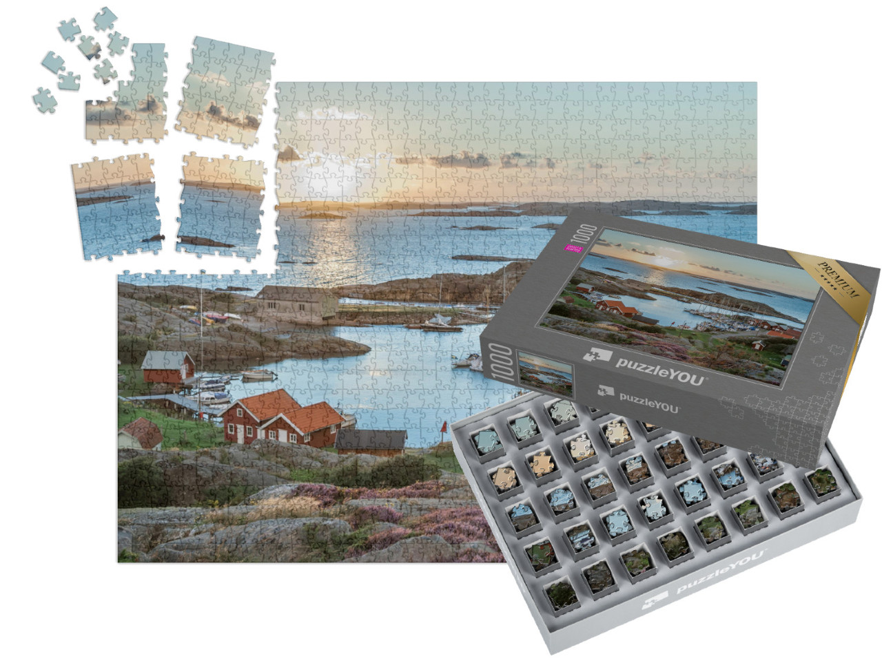 Puzzle „Fischereihafen der schwedischen Schären, Insel Ramsoe“ | SMART SORTED® 1000 Teile