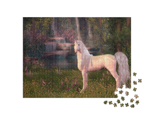 Puzzle 1000 Teile „Einhorn am Wasserfall“