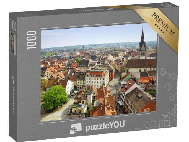 Puzzle 1000 Teile „Verbundene Städte: Konstanz in Deutschland und der Kreuzlingen in der Schweiz“