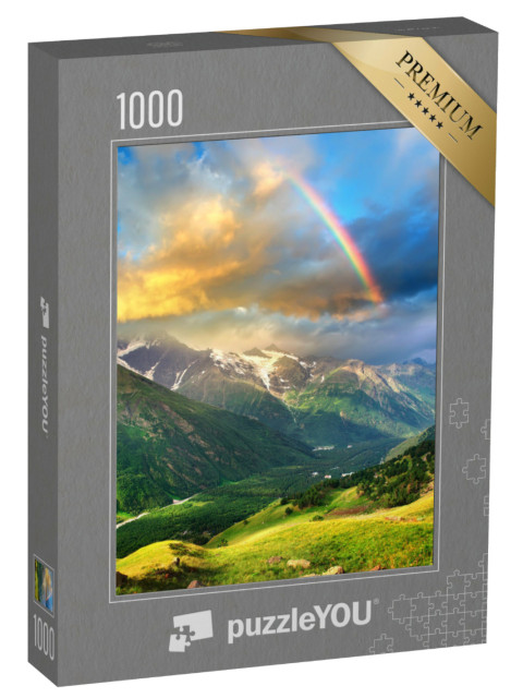 Puzzle 1000 Teile „Regenbogen über den Bergen“
