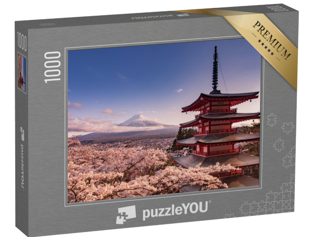 Puzzle 1000 Teile „Berg Fuji und Chureito Pagode mit Kirschblüte, Japan“