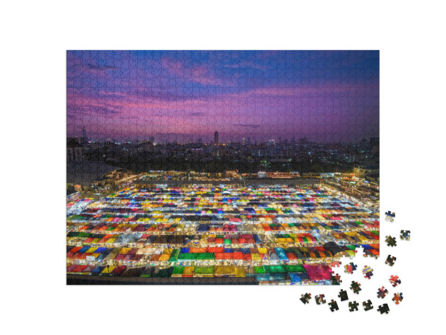 Puzzle 1000 Teile „Bunt beleuchteter Nachtmarkt von Bangkok, Thailand“