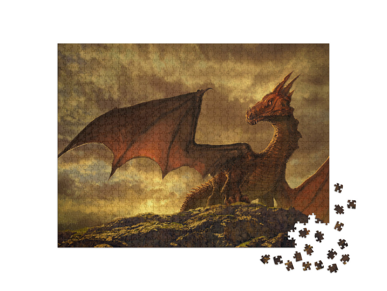 Puzzle 1000 Teile „Wunderschöne Fantasy mit einem roten Drachen“