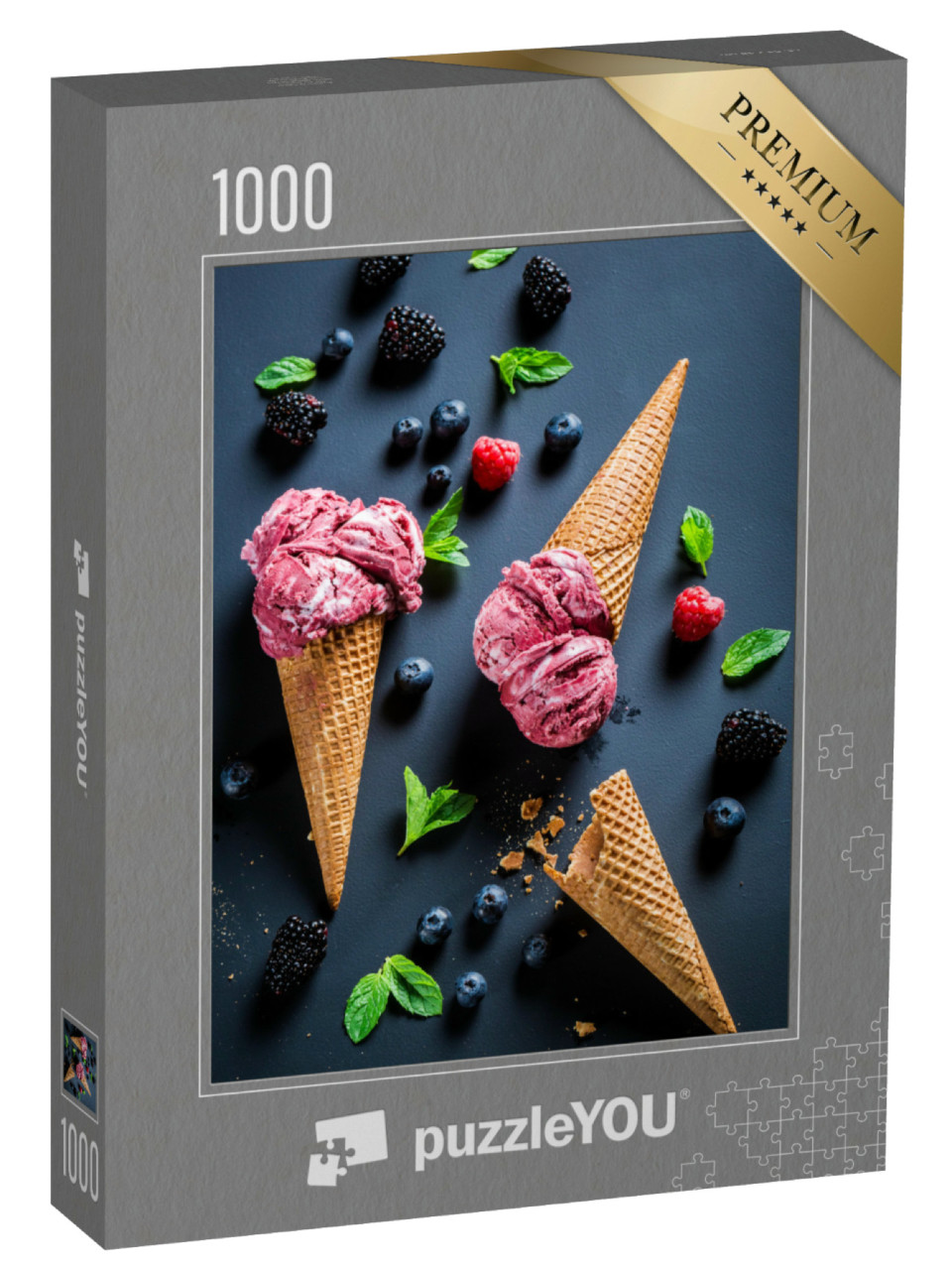Puzzle 1000 Teile „Süßes Eis mit Beerenfrüchten und Minzblättern“