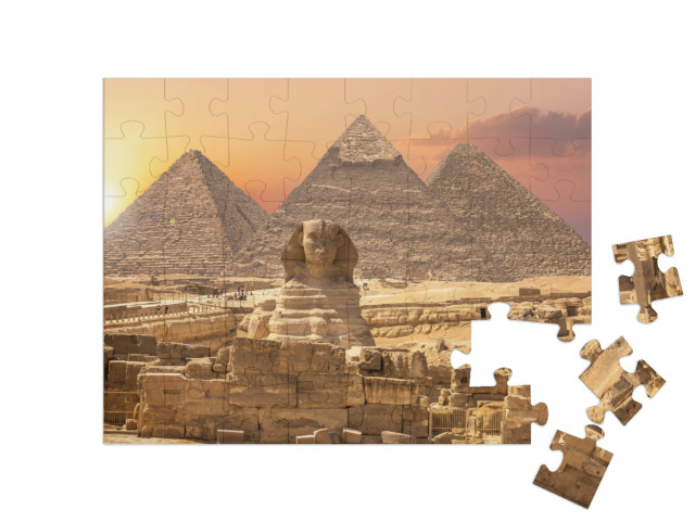 Puzzle 48 Teile „Weltwunder aus Ägypten: Pyramiden mit Sphinx, Gizeh“