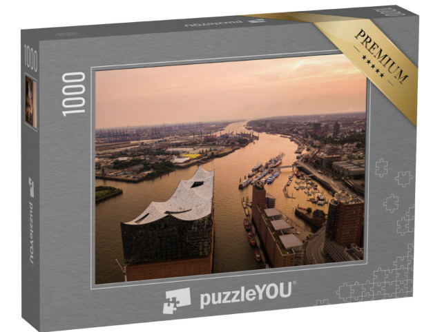 Puzzle 1000 Teile „Luftaufnahme der Elbe und des Opernhauses in Hamburg“