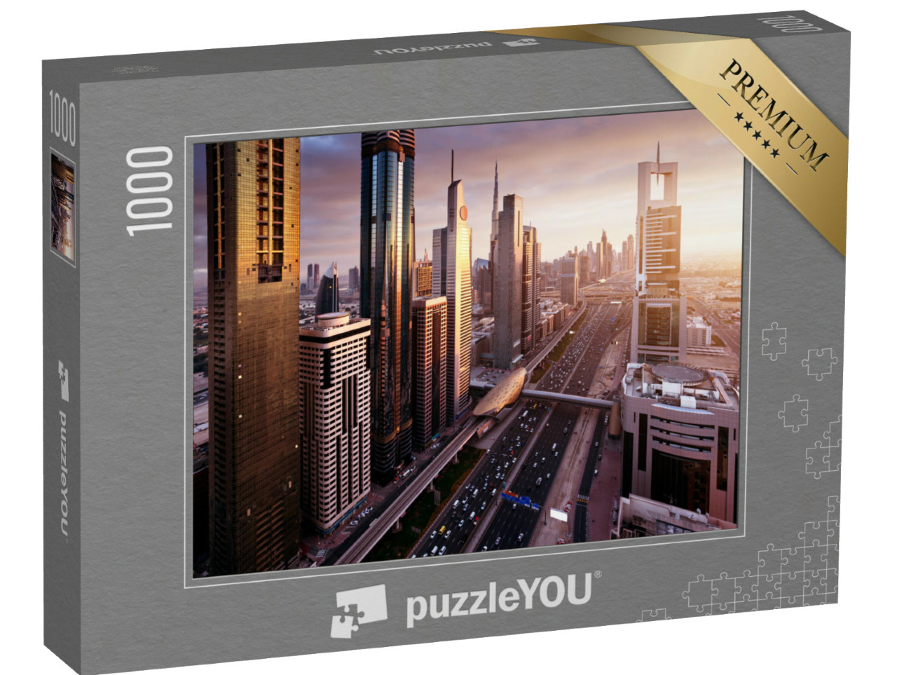 Puzzle 1000 Teile „Skyline von Dubai in der Zeit des Sonnenuntergangs, Vereinigte Arabische Emirate“