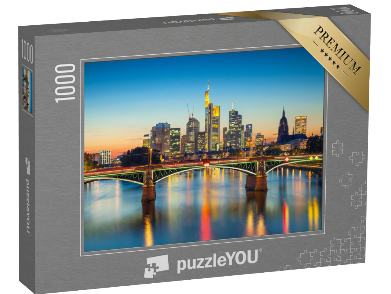 Puzzle 1000 Teile „Stadtbild von Frankfurt am Main bei Sonnenuntergang “