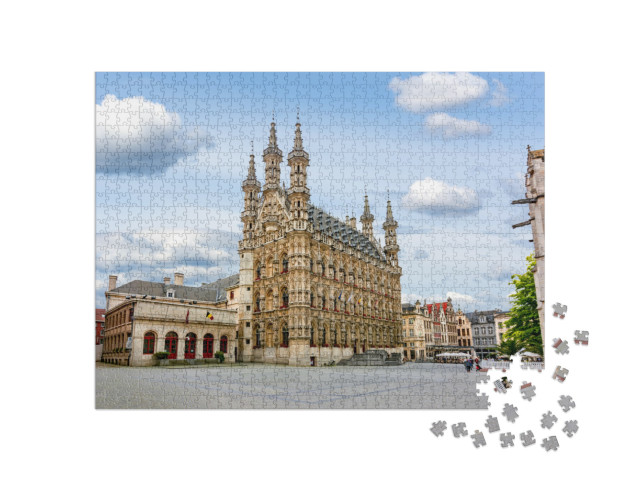 Puzzle 1000 Teile „Imposantes Rathaus im Zentrum von Leuven, Belgien“