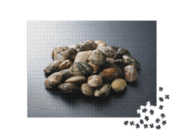 Puzzle 1000 Teile „Asari-Muscheln auf schwarzem Hintergrund“