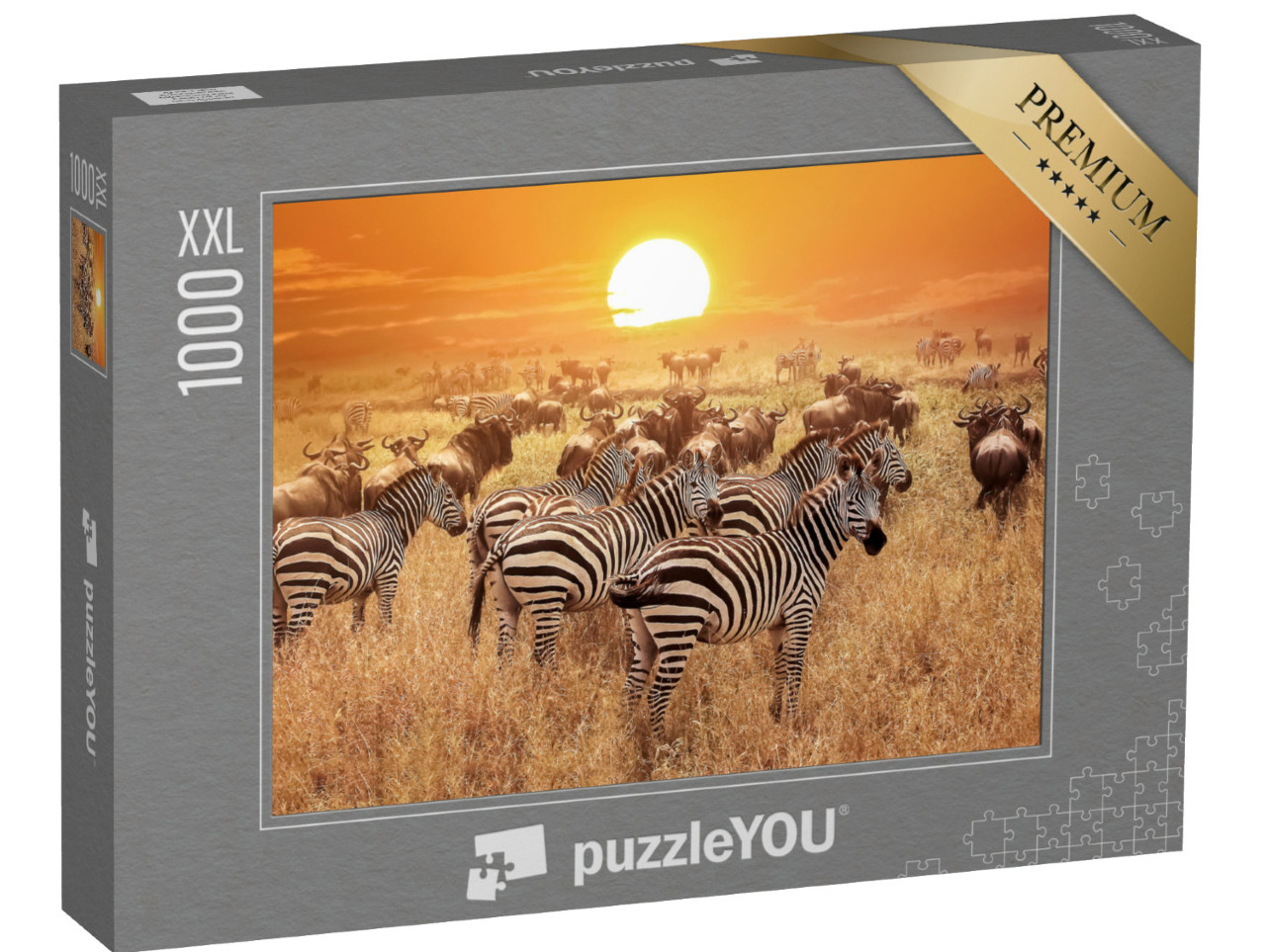 Puzzle 1000 Teile XXL „Zebra bei Sonnenuntergang im Serengeti-Nationalpark, Afrika, Tansania“