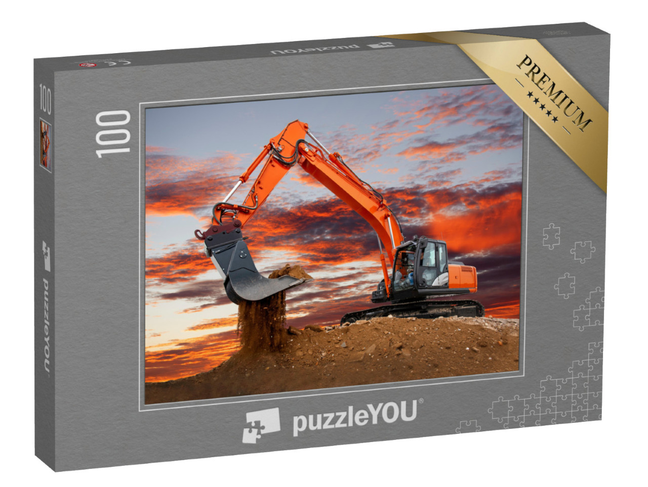 Puzzle 100 Teile „Bagger bei der Arbeit auf der Baustelle“