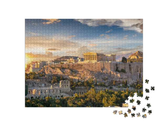 Puzzle 1000 Teile „Akropolis von Athen im atemberaubenden Sonnenuntergang, Griechenland“