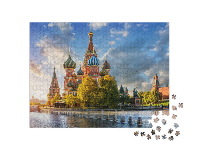 Puzzle 1000 Teile „Herbstmorgen an der Basilius-Kathedrale auf dem Roten Platz in Moskau“