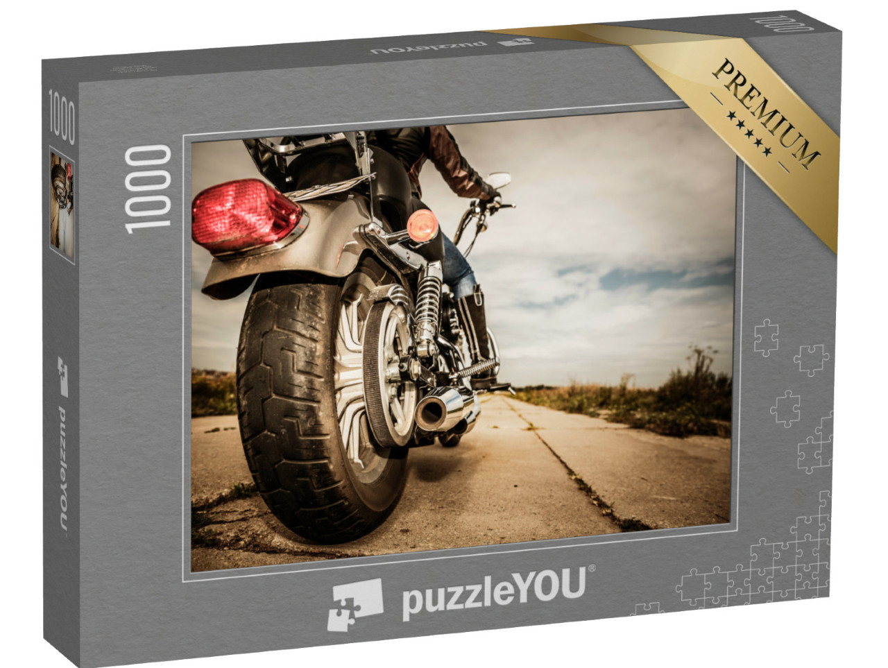 Puzzle 1000 Teile „Auf dem Motorrad, kurz vor der Abfahrt“