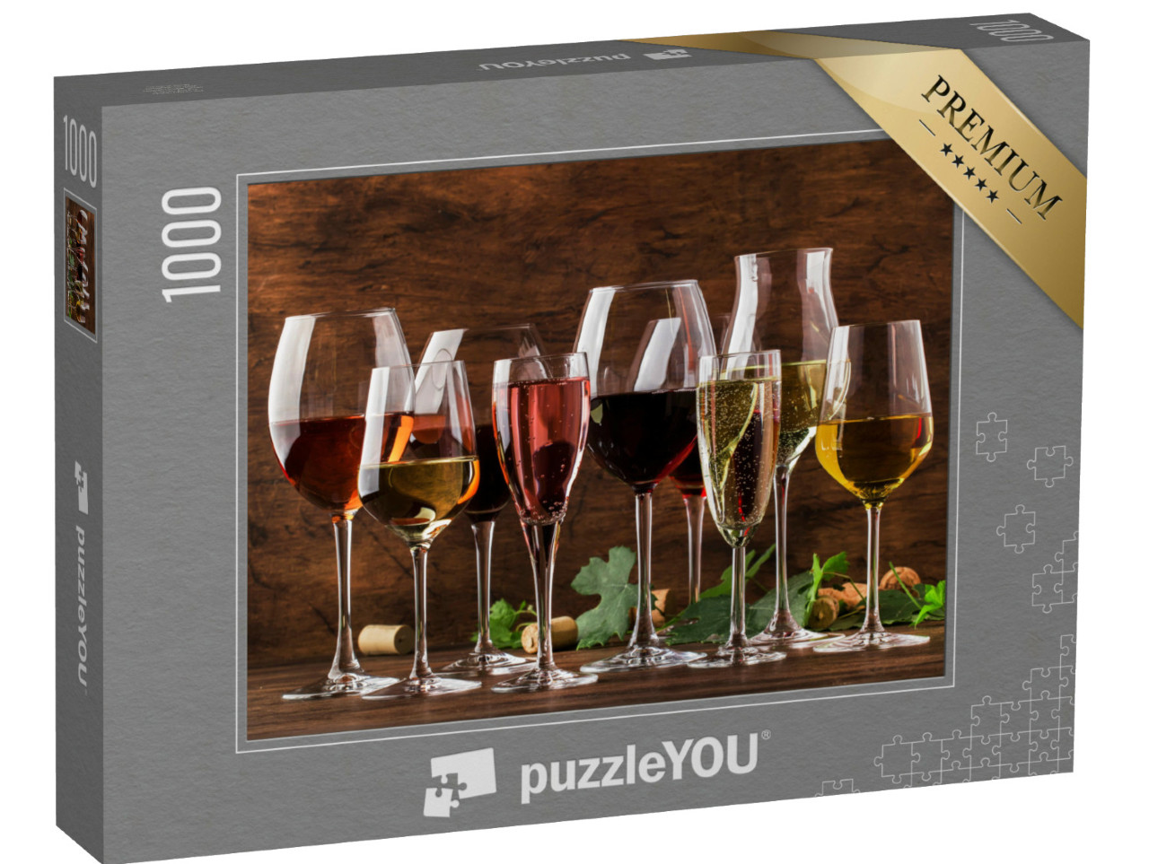 Puzzle 1000 Teile „Weinverkostung mit verschiedenen Weinen und Schaumweinen“