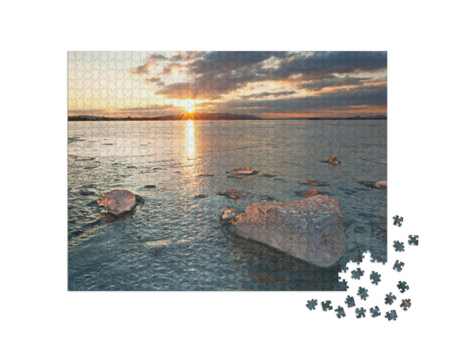 Puzzle 1000 Teile „Eis auf dem Bodensee, Allensbach, Deutschland“