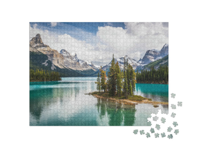 Puzzle 1000 Teile „Geisterinsel im Maligne Lake im Jasper National Park in Alberta, Kanada“